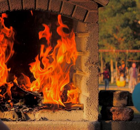 Outdoor Fireplace with fire